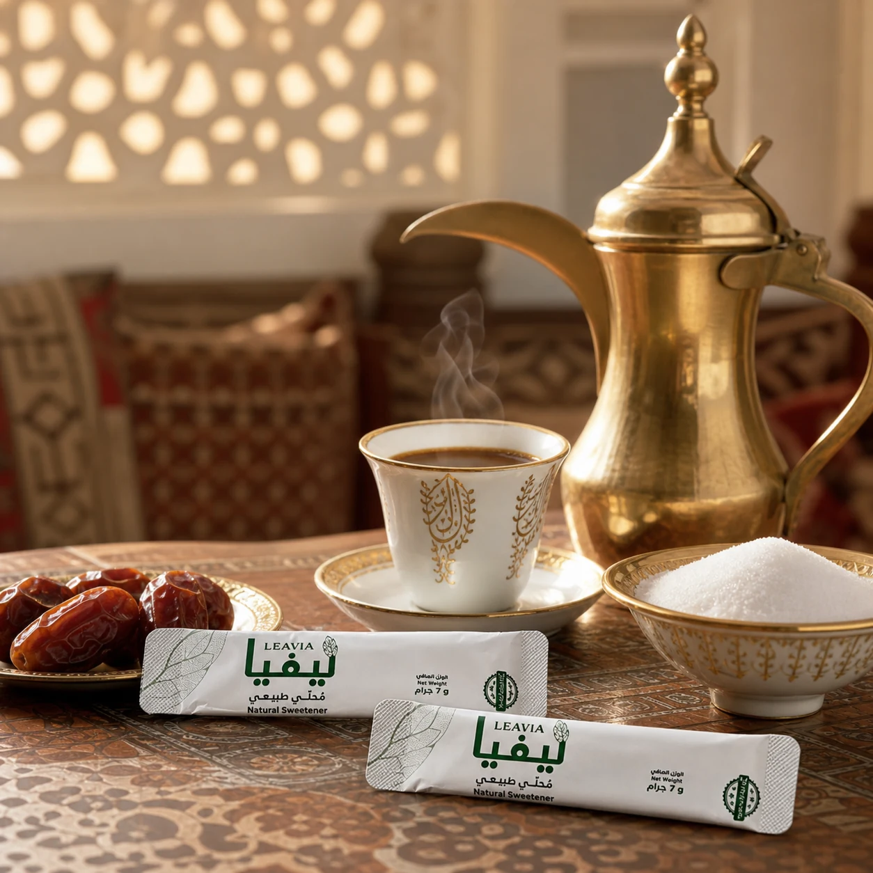 LEAVIA sachets with Arabic coffee